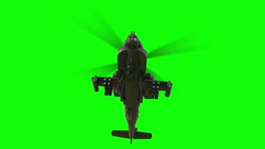 Askeri helikopter Boeing Ah-64 Apache gerçekçi 3d animasyon. Gerçekçi yansımalar, gölgeler ve hareket. Yeşil ekran