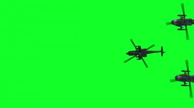 Askeri helikopter Boeing Ah-64 Apache gerçekçi 3d animasyon. Gerçekçi yansımalar, gölgeler ve hareket. Yeşil ekran