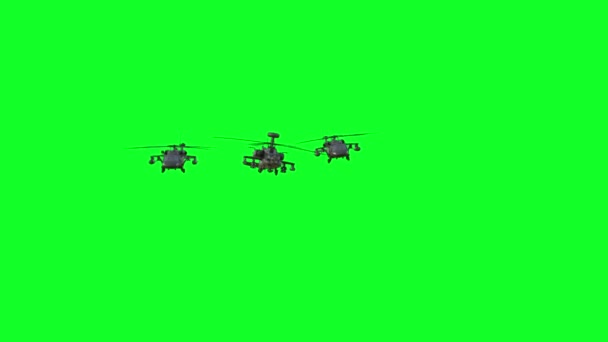 Helicóptero militar Boeing AH-64 Apache animación 3D realista. Reflexiones realistas, sombras y movimiento. Pantalla verde — Vídeo de stock