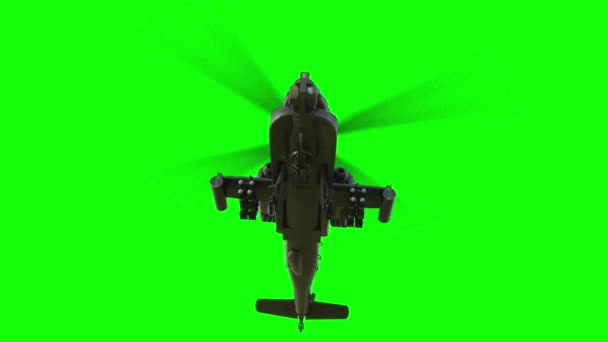 Военный вертолет Boeing AH-64 Apache реалистичная 3D анимация. Реалистичные размышления, тени и движение. Зеленый экран — стоковое видео