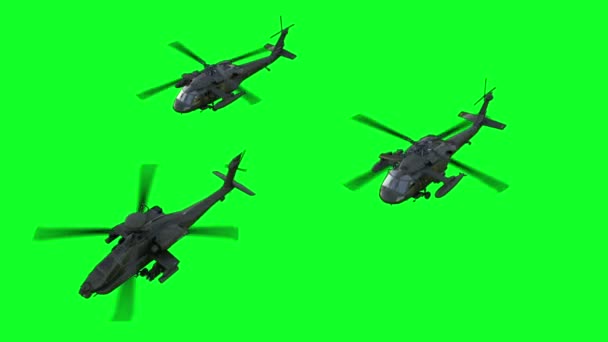 Military helicopter Boeing AH-64 Apache realistic 3d animation. Realistic reflections, shadows and motion. Green screen — Stock Video