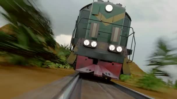 火车冲。逼真的 3d 动画 — 图库视频影像