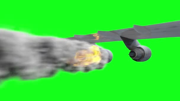 Concept aerial accident. engine on fire. Plane crash. Alpha channel. — Stock Video