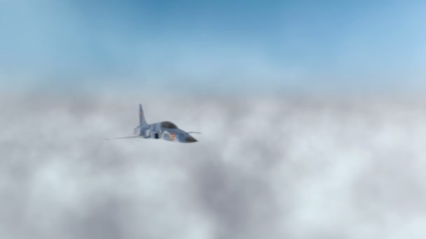 Avión de combate militar ruso. Avión jet. Vuela en las nubes. Maravillosa puesta de sol. Animación realista CG 3d — Vídeos de Stock