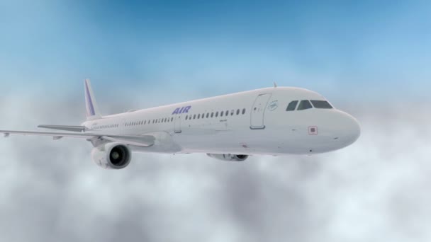 Passenger airbus a321  flying in the clouds. Realistic 3d CG animation. — Stock Video