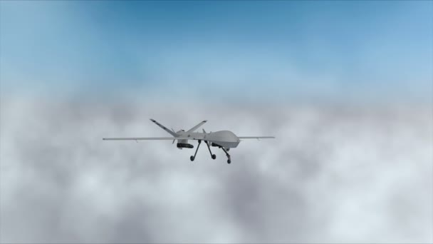 MQ1 Predator Type Drone. American military drone. Fly in clouds. Wonderfull sunset. Realistic CG 3d animation — Stock Video