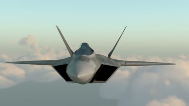 F-22 raptor, amerikansk militär stridsplan. Jetplan. Flyga i moln — Stockvideo