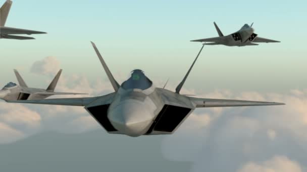 F 22 raptor, aereo da combattimento militare americano.Aereo jet. Vola tra le nuvole — Video Stock