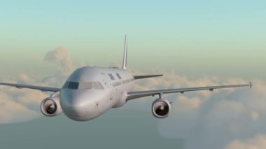 Yolcu airbus a321 uçan bulutlarda. Gerçekçi 3d Cg animasyonu.