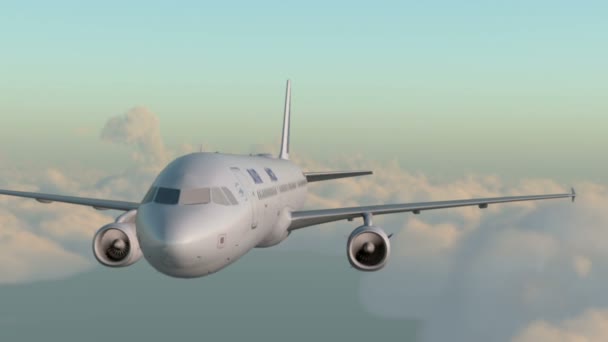 Airbus passeggeri a321 che vola tra le nuvole. Animazione realistica 3d CG . — Video Stock