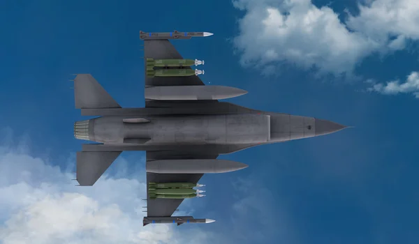 F-16, amerikai katonai harci repülőgép. Sugárhajtású repülőgép. Repülni a felhők — Stock Fotó