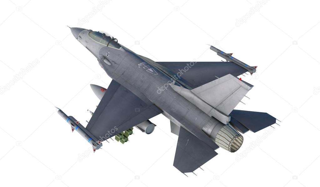 F -16 , american military fighter plane.Jet plane. Fly in clouds