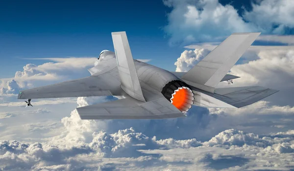 F 35, avião de caça militar americano.Avião a jato. Voar nas nuvens — Fotografia de Stock