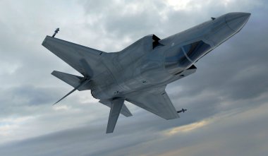 F 35, Amerikan askeri avcı uçağı. Jet uçağı. Bulutlarda uçar