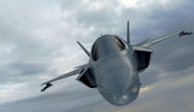 F 35, Amerikan askeri avcı uçağı. Jet uçağı. Bulutlarda uçar