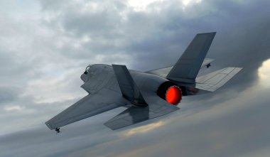 F 35, Amerikan askeri avcı uçağı. Jet uçağı. Bulutlarda uçar