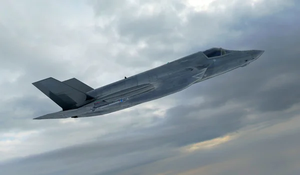 F 35, avion de chasse militaire américain. Avion à réaction. Voler dans les nuages — Photo