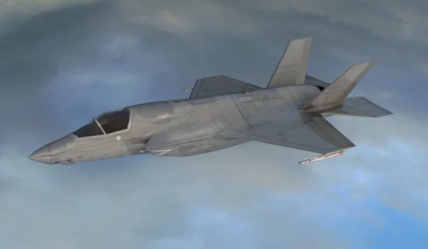 F 35, amerykańskiego wojskowego myśliwca. Odrzutowiec. Latać w chmurach — Zdjęcie stockowe