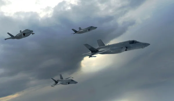 F-35, Amerikaanse militaire gevechtsvliegtuig. Straalvliegtuig. Vliegen in wolken — Stockfoto