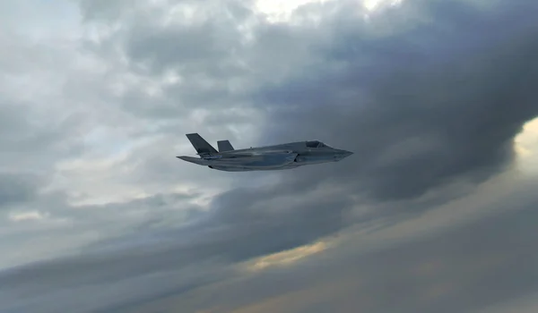 F 35、アメリカ軍の戦闘機。ジェット機。雲の中を飛ぶ — ストック写真