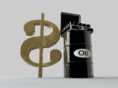 Beyaz arka plan üzerinde petrol varil. iş kavramı. Dolar. ABD