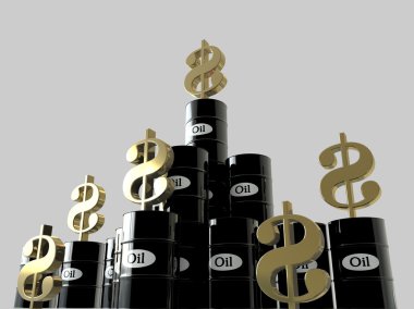 Beyaz arka plan üzerinde petrol varil. iş kavramı. Dolar. ABD