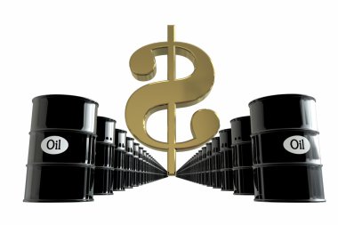 Beyaz arka plan üzerinde petrol varil. iş kavramı. Dolar. ABD