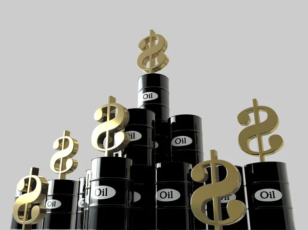 Barel ropy na bílém pozadí. podnikatelský koncept. Dolarů. Spojené státy americké — Stock fotografie
