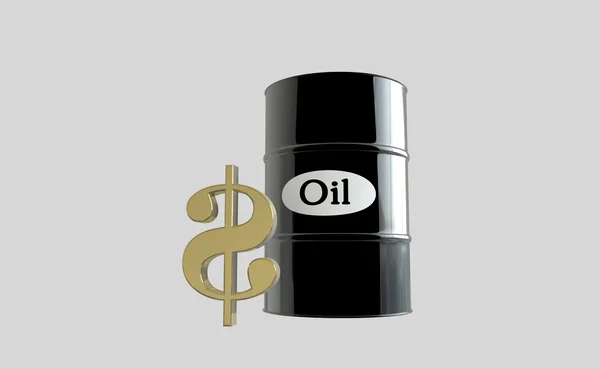 Βαρέλι πετρελαίου σε άσπρο φόντο. επιχειρηματική ιδέα. Δολάρια. ΗΠΑ — Φωτογραφία Αρχείου