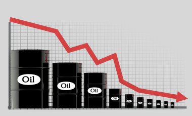 petrol varil ve beyaz arka plan üzerinde mali bir grafik. fiyat petrol aşağı. iş kavramı