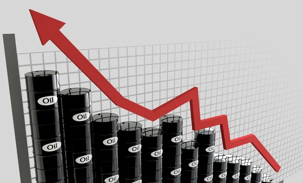 Hordó olaj és pénzügyi diagram fehér háttér. ár olaj fel. üzleti koncepció — Stock Fotó