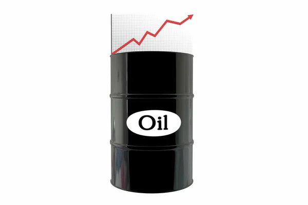 Баррелей нефти и финансовой диаграммы на белом фоне. рост цен на нефть. бизнес концепция — стоковое фото