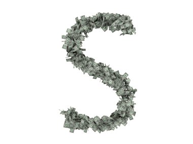 Dolar mektup. Alfabe dolar ayırmak beyaz arka plan üzerinde