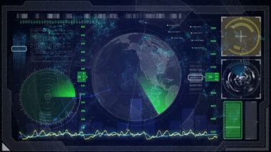 Fütüristik mavi sanal grafik dokunmatik kullanıcı arayüzü Hud. Dünya dijital harita.