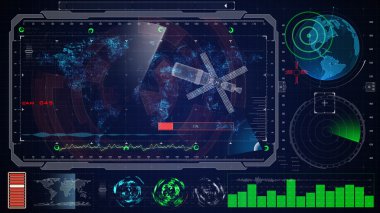 Fütüristik mavi sanal grafik dokunmatik kullanıcı arayüzü Hud. Dünya dijital harita