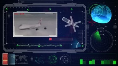 Fütüristik mavi sanal grafik dokunmatik kullanıcı arayüzü Hud. Boeing uçak radarda
