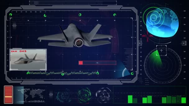 Futuriste interface utilisateur tactile graphique virtuelle bleue HUD. Jet f 35 avion .