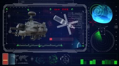 Fütüristik mavi sanal grafik dokunmatik kullanıcı arayüzü Hud. Askeri ordu helikopter raptor radarda