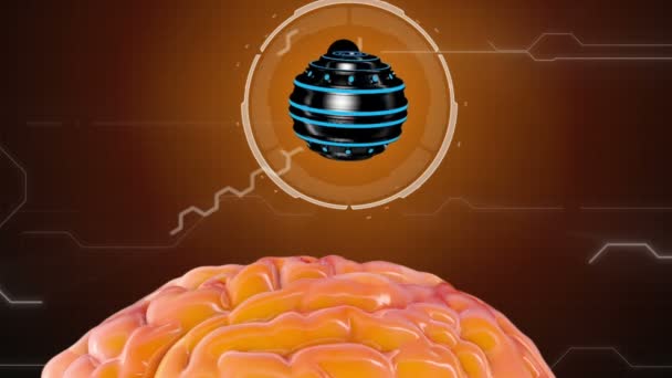 Futuristic robot with tentacles and human brain . Medical concept anatomical future. HUD background — Stock videók