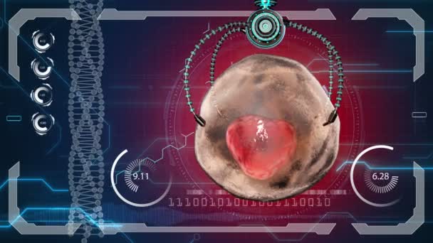 Il nano robot uccide la cellula umana. Concetto medico futuro anatomico. Sfondo HUD — Video Stock