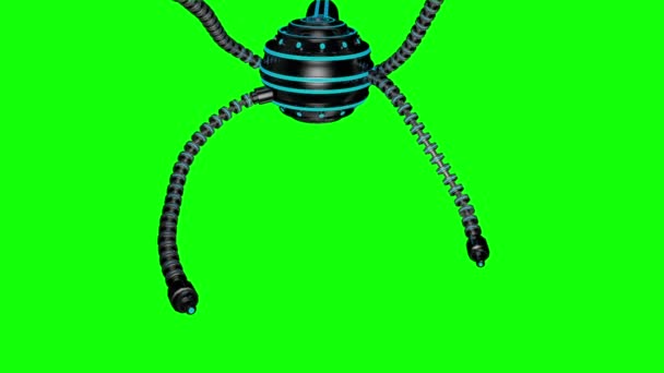 Futuristic robot dron with tentacles. Future concept. Animation. Green screen — Stock Video