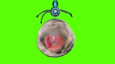 Nano robot insan hücresini öldürür. Tıbbi kavram anatomik gelecek. Yeşil ekran.