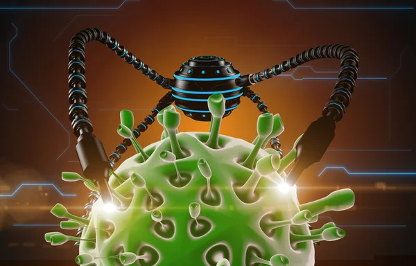 Nanorobot y virus, bacterias, microbios. Concepto médico futuro anatómico. Anatomía humana, vista interior del organismo — Foto de Stock