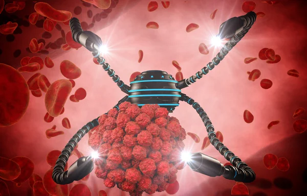 Nanorobot ve virüs, bakteri, mikrop. Tıbbi kavramı anatomik gelecek. Organizma görünümü içinde insan anatomisi — Stok fotoğraf