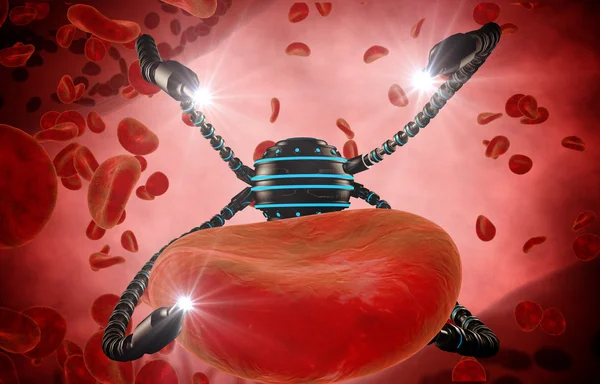 Nano robot och blodkroppar injektion. Medicinska begrepp anatomiska framtid — Stockfoto