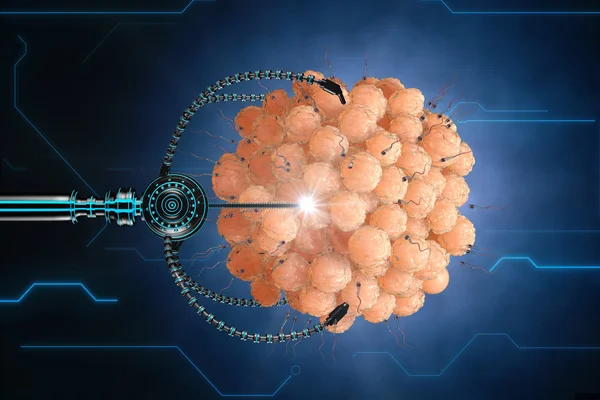 Nanorobot 셀 계란을 기름 지 게 한다. 해 부 미래 의료 개념 — 스톡 사진