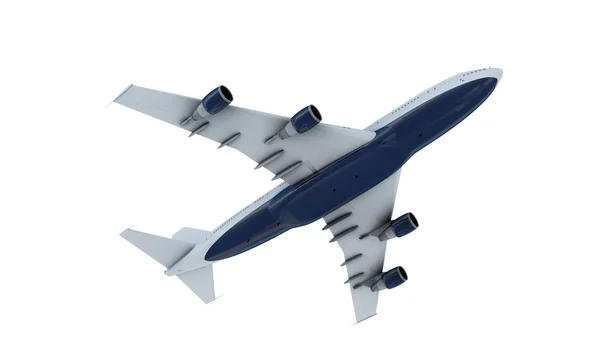 白い飛行機飛行。飛行機ボーイング 747。分離 — ストック写真