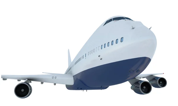 白色的飞机飞行。飞机波音 747。隔离 — 图库照片