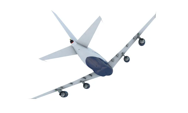 Latanie Samolotem biały. samolot boeing 747. Izolowanie — Zdjęcie stockowe