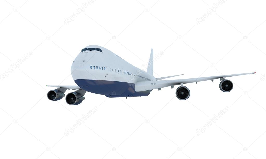 White plane flying. airplane boeing 747. Isolate